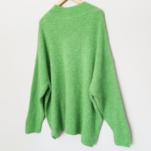Topshop Mock Neck Oversized Chunky Knit Tunic Sweater Longline M 8/10 Green Cozy - Picture 4 of 14